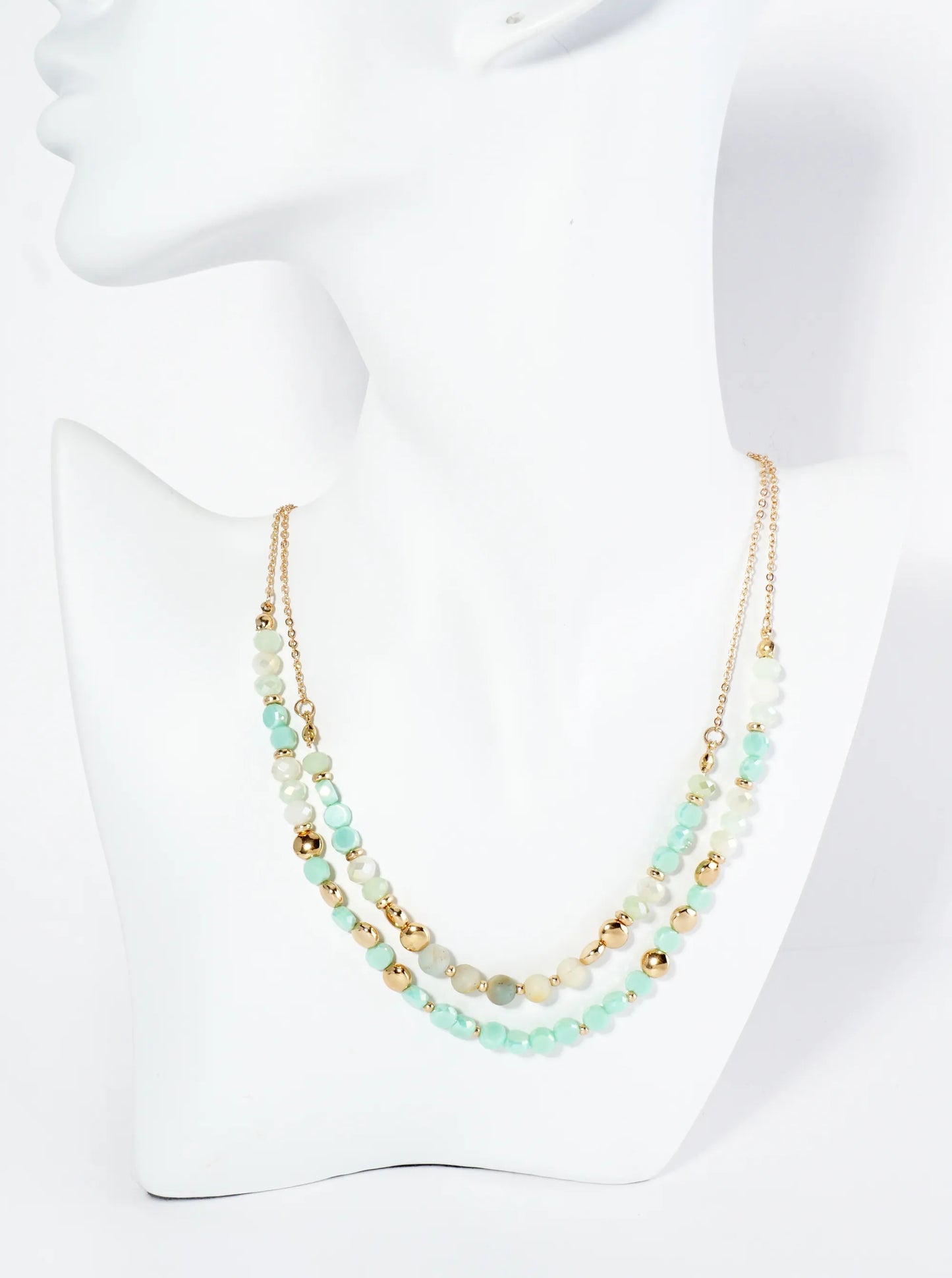 Natural Stone And Glass Beaded Layered Necklace With Semi-Precious Accents