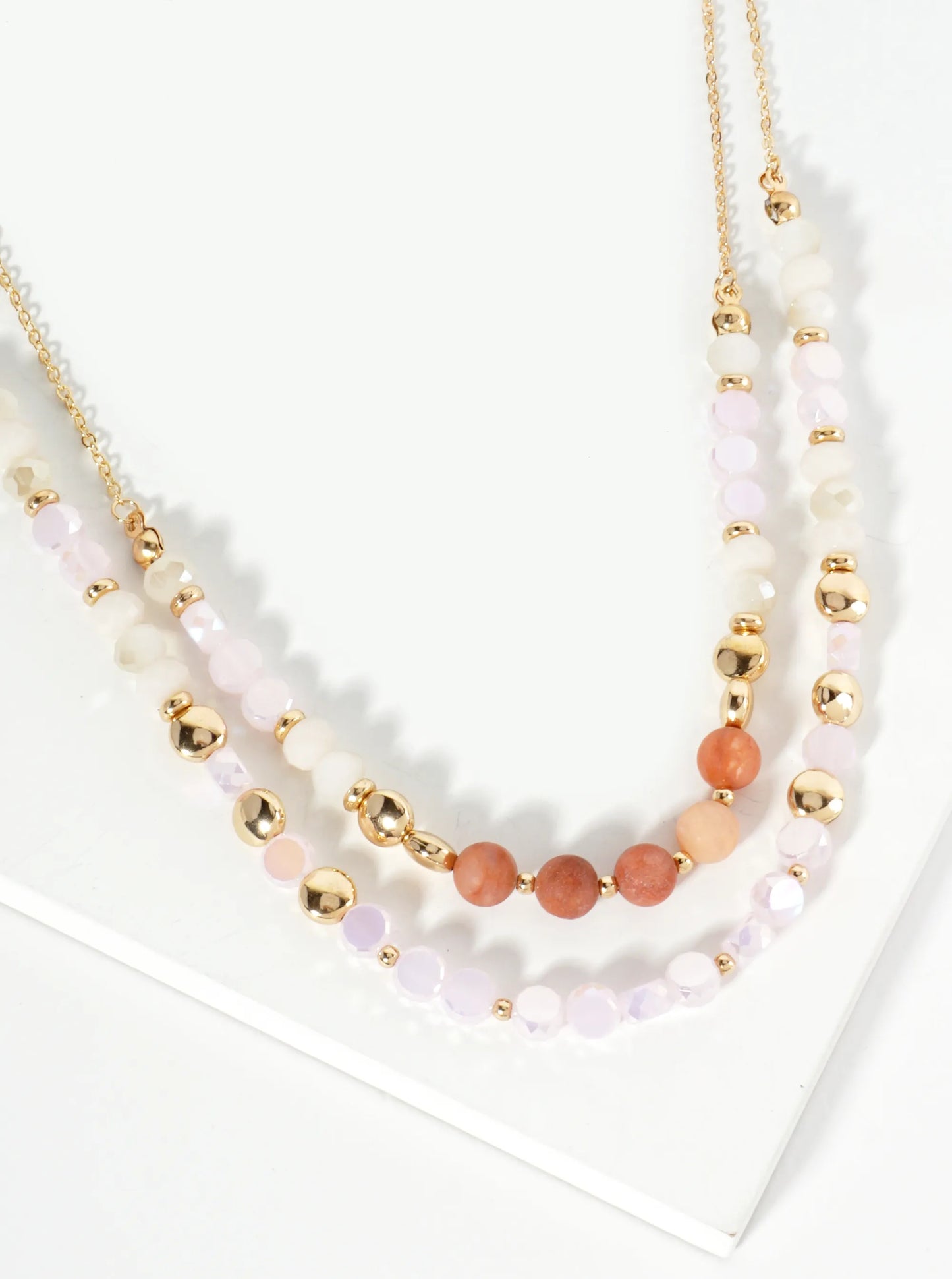 Natural Stone And Glass Beaded Layered Necklace With Semi-Precious Accents