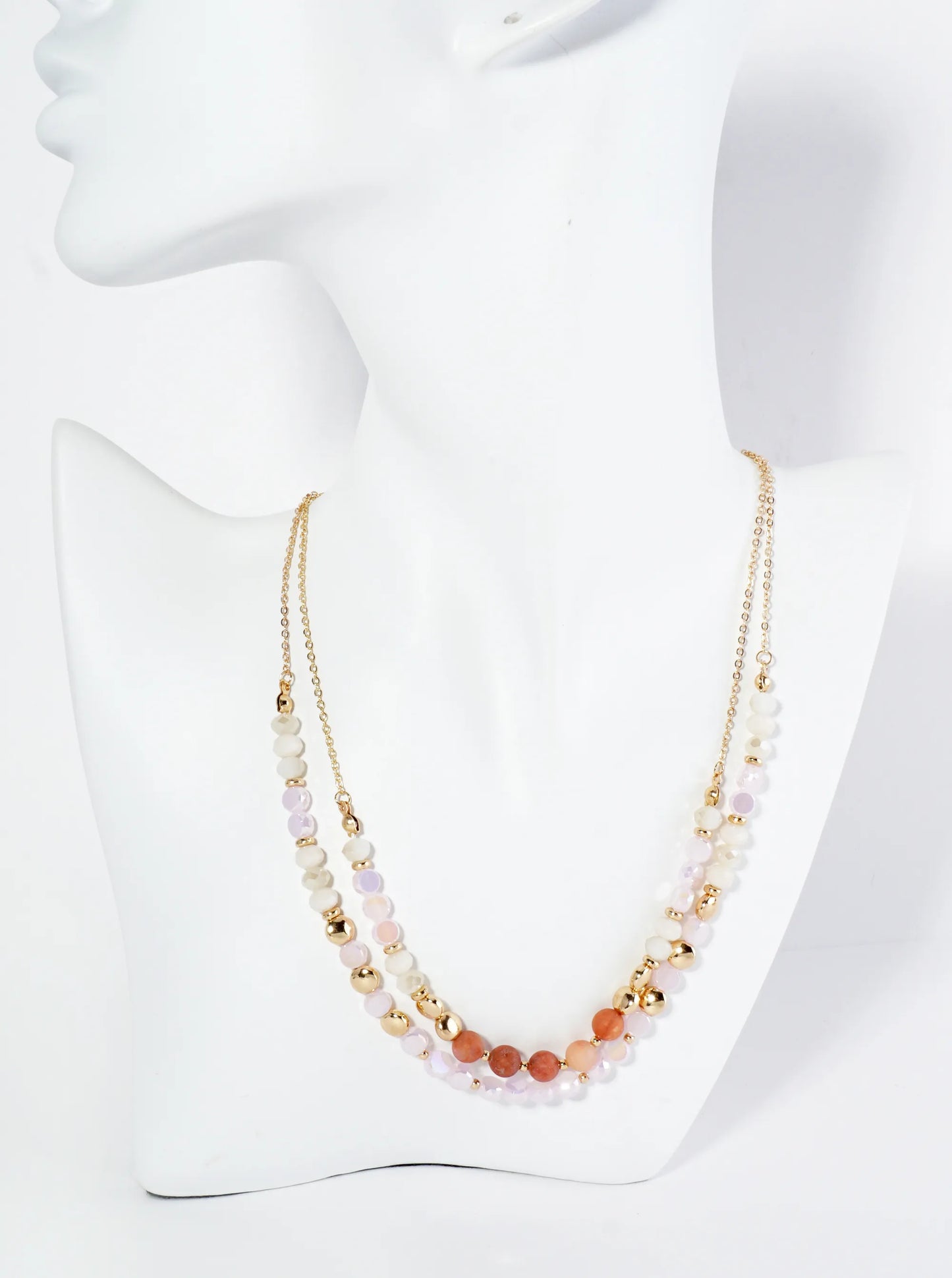 Natural Stone And Glass Beaded Layered Necklace With Semi-Precious Accents