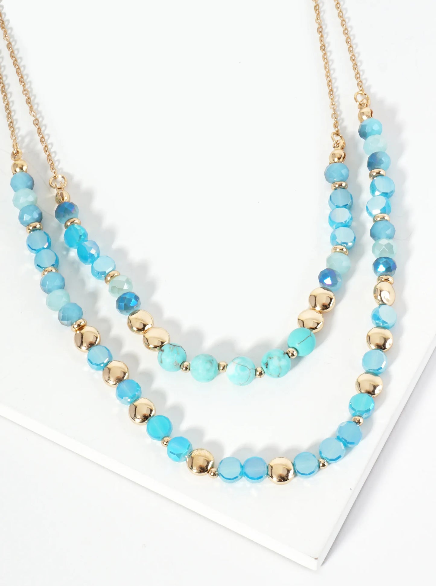 Natural Stone And Glass Beaded Layered Necklace With Semi-Precious Accents