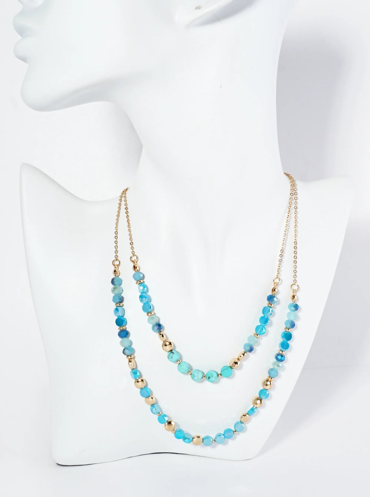 Natural Stone And Glass Beaded Layered Necklace With Semi-Precious Accents