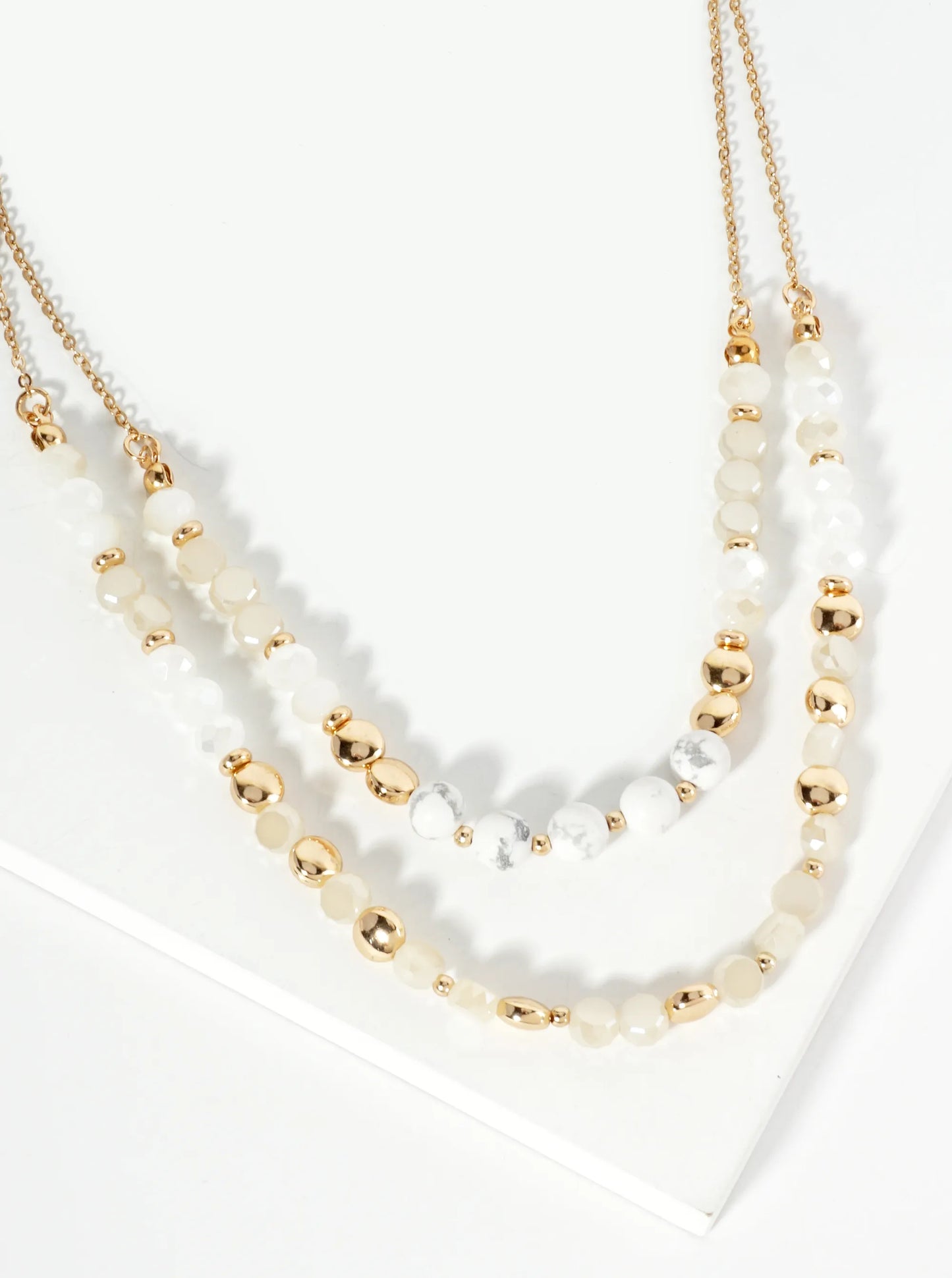 Natural Stone And Glass Beaded Layered Necklace With Semi-Precious Accents