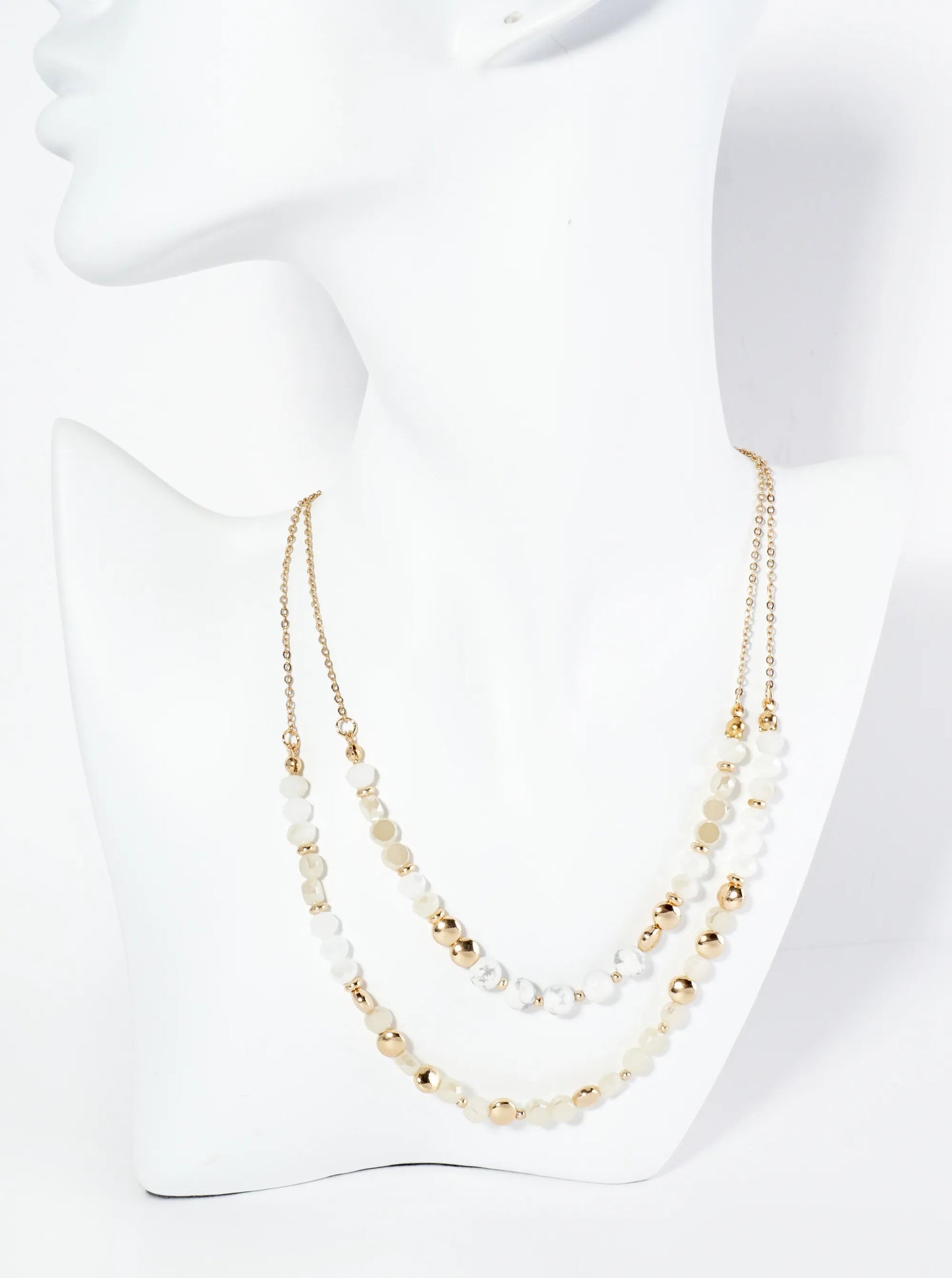 Natural Stone And Glass Beaded Layered Necklace With Semi-Precious Accents