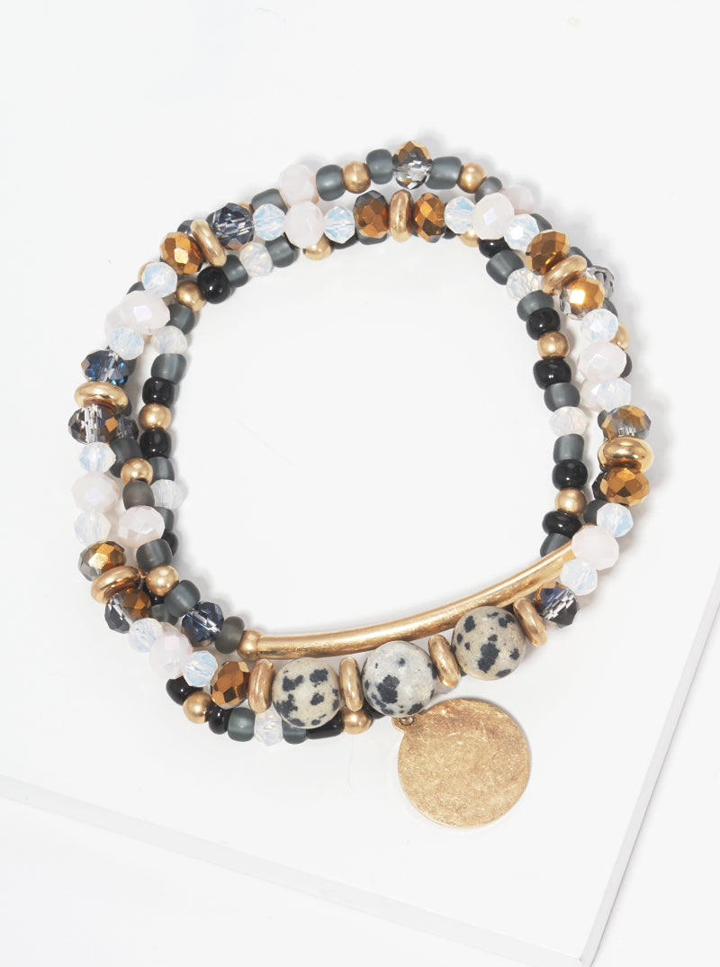 Natural Stone Multi Beads Stretch Stacklable Bracelet