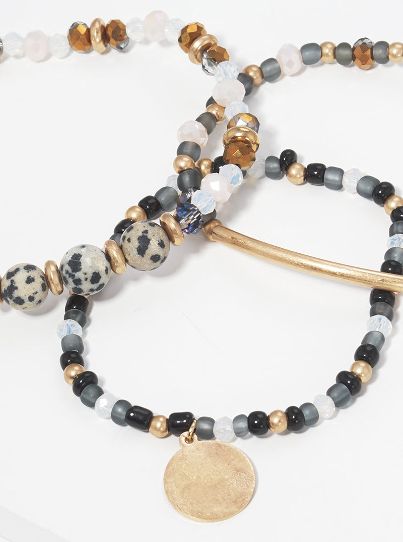 Natural Stone Multi Beads Stretch Stacklable Bracelet