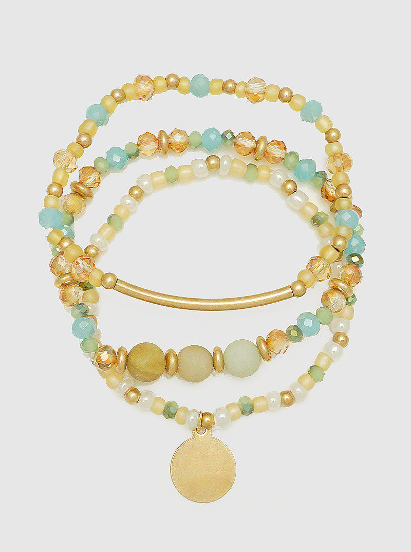 Natural Stone Multi Beads Stretch Stacklable Bracelet