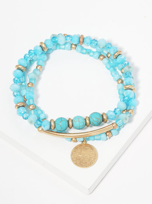 Natural Stone Multi Beads Stretch Stacklable Bracelet