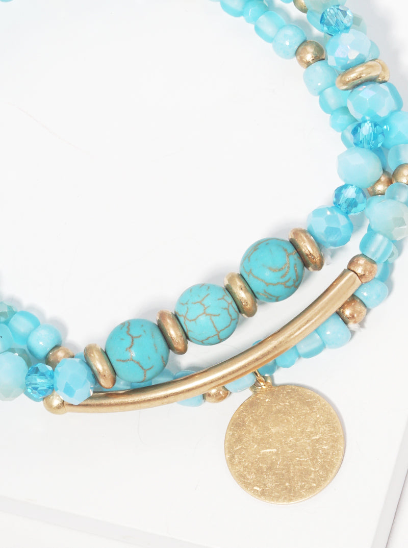 Natural Stone Multi Beads Stretch Stacklable Bracelet