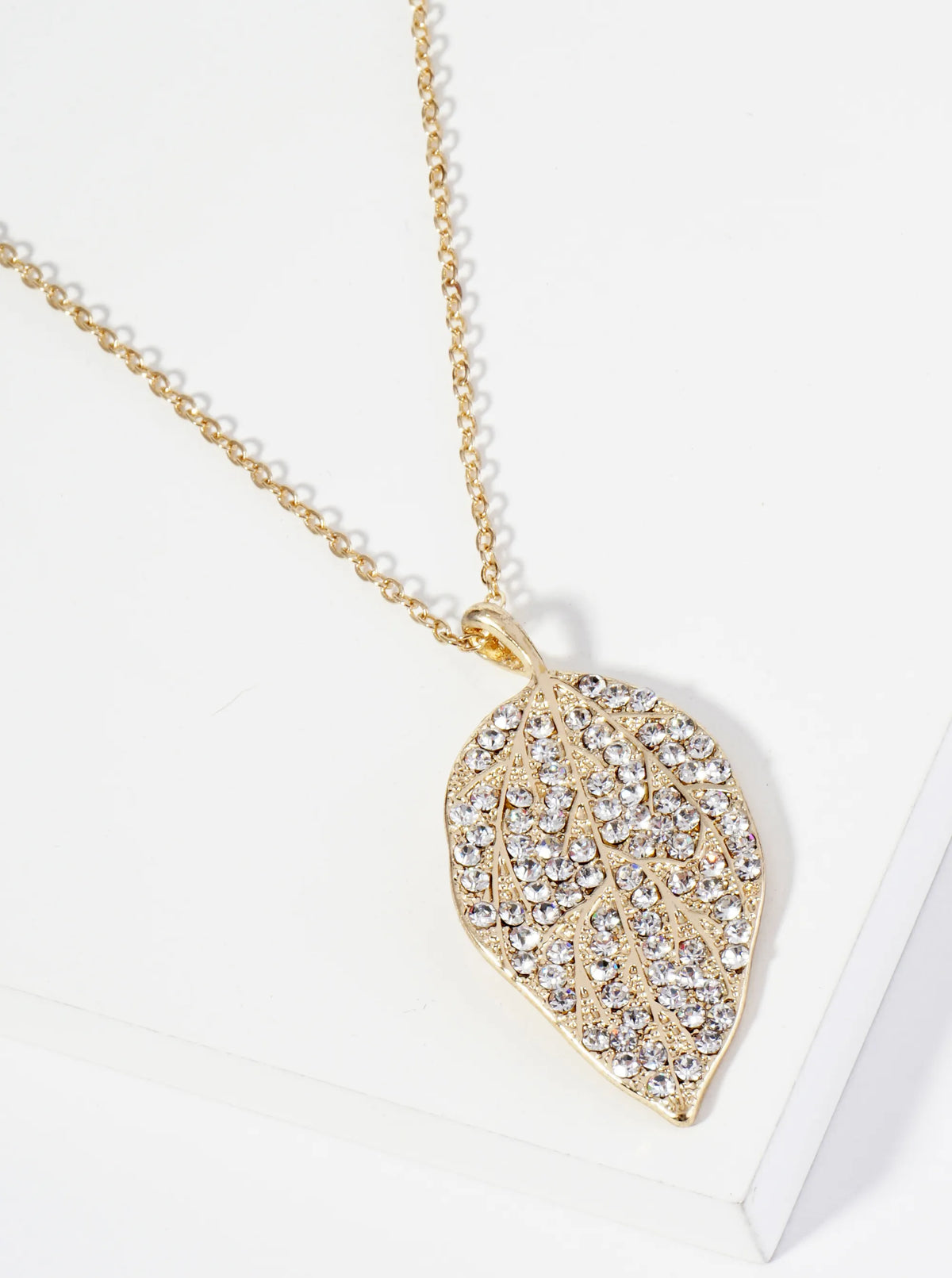 Nature Inspired Crystal Pave Leaf Pendant Necklace