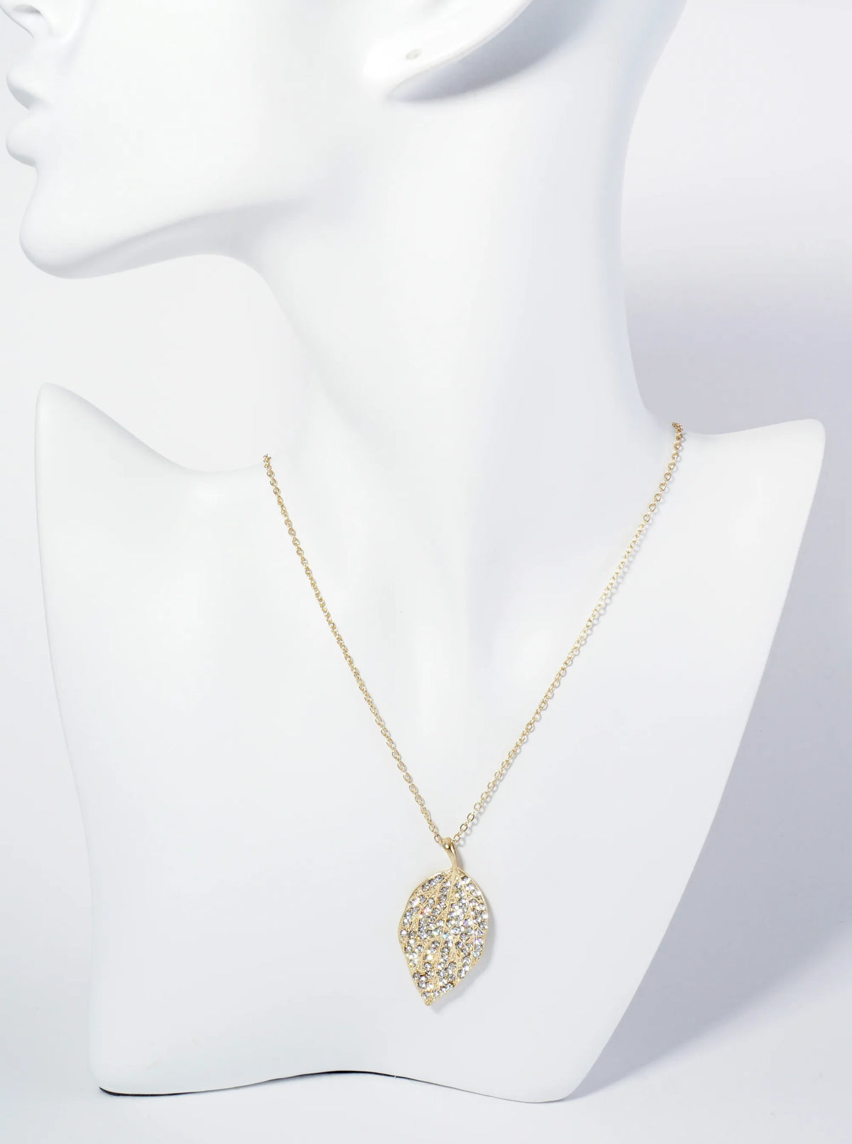 Nature Inspired Crystal Pave Leaf Pendant Necklace