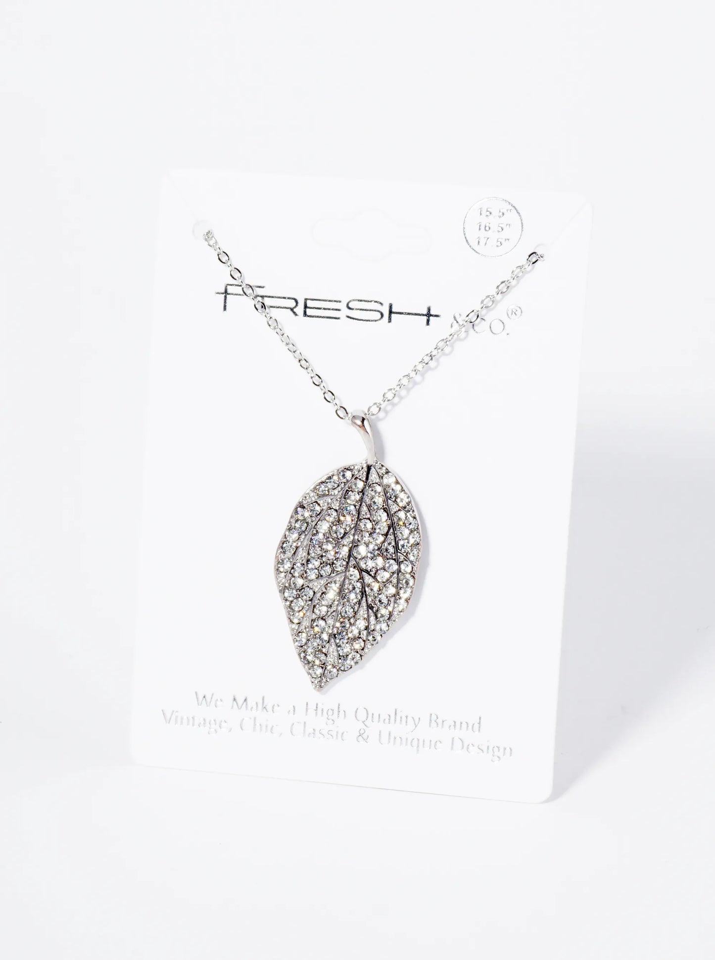 Nature Inspired Crystal Pave Leaf Pendant Necklace