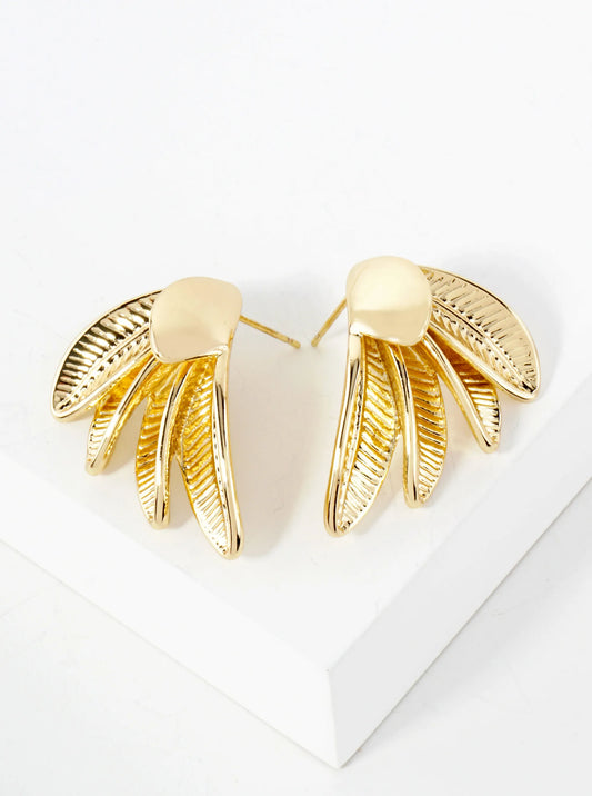 Nature-Theme Bird-Wing Inspired 14K-Gold-Dipped Textured Brass Earrings