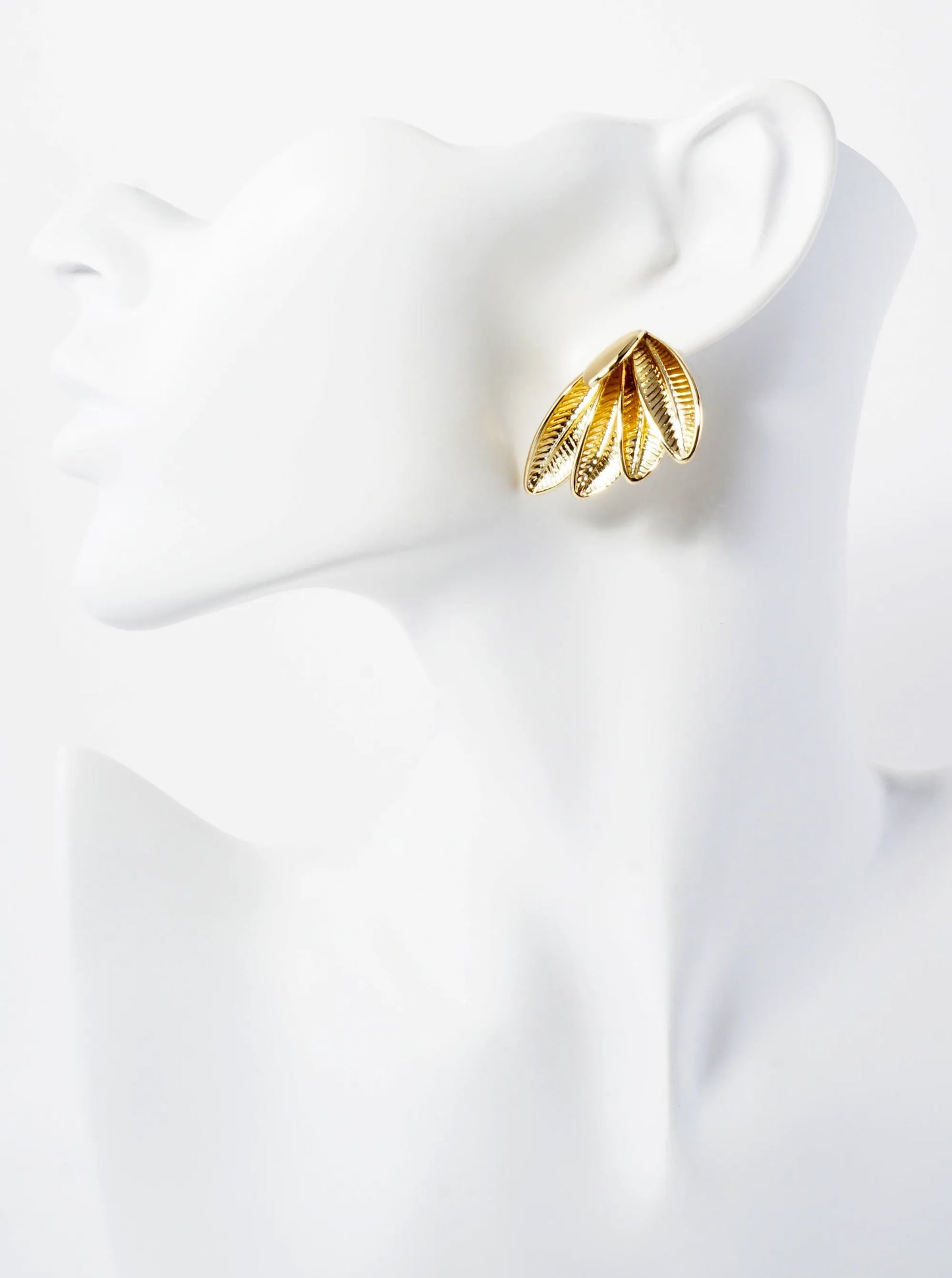 Nature-Theme Bird-Wing Inspired 14K-Gold-Dipped Textured Brass Earrings
