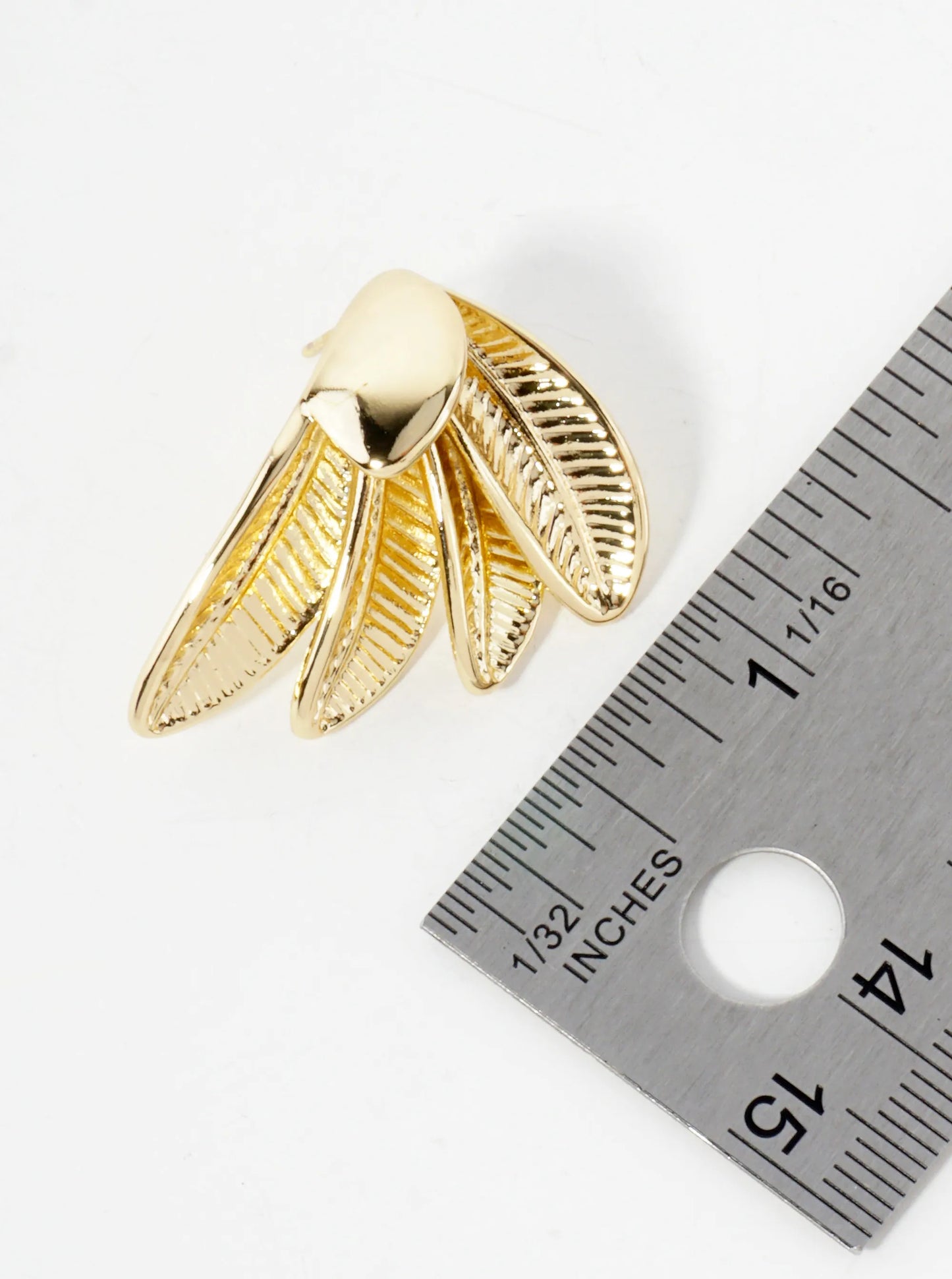 Nature-Theme Bird-Wing Inspired 14K-Gold-Dipped Textured Brass Earrings