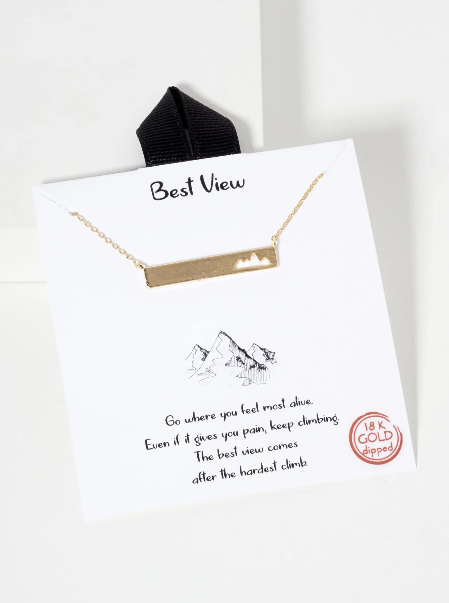 Nature-Theme Cutout Mountain Rectangle Bar Pendant 18K-Gold-Dipped Necklace