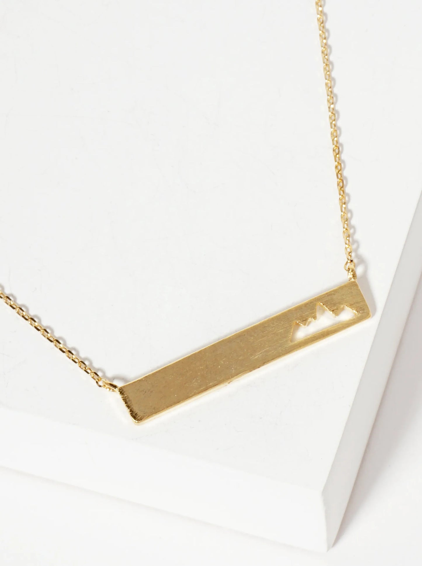 Nature-Theme Cutout Mountain Rectangle Bar Pendant 18K-Gold-Dipped Necklace