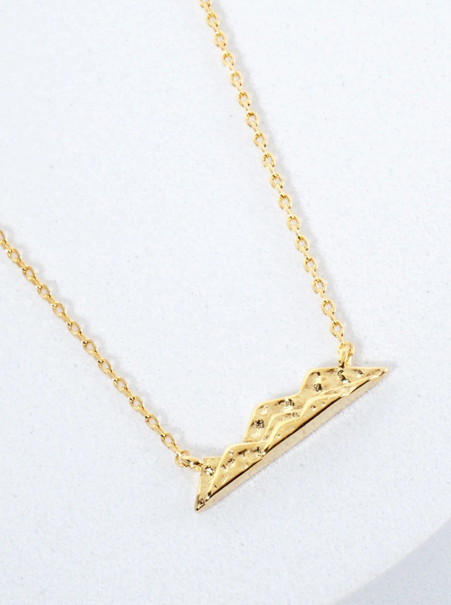 Nature-Theme Hammered-Texture 18K-Gold-Dipped Brass Mountain Pendant Necklace