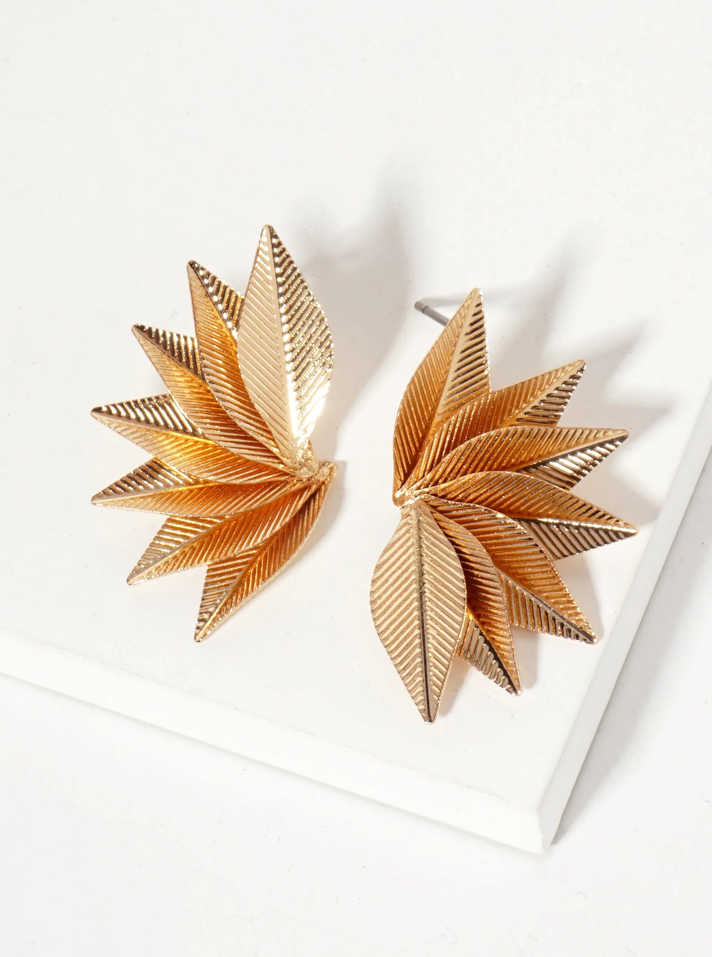 Nature-Theme Textured Metal Symmetrical Wing Post Earrings