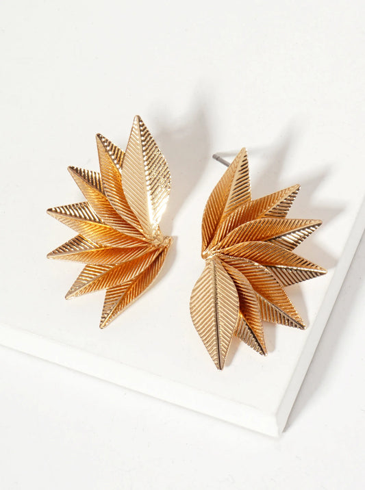 Nature-Theme Textured Metal Symmetrical Wing Post Earrings