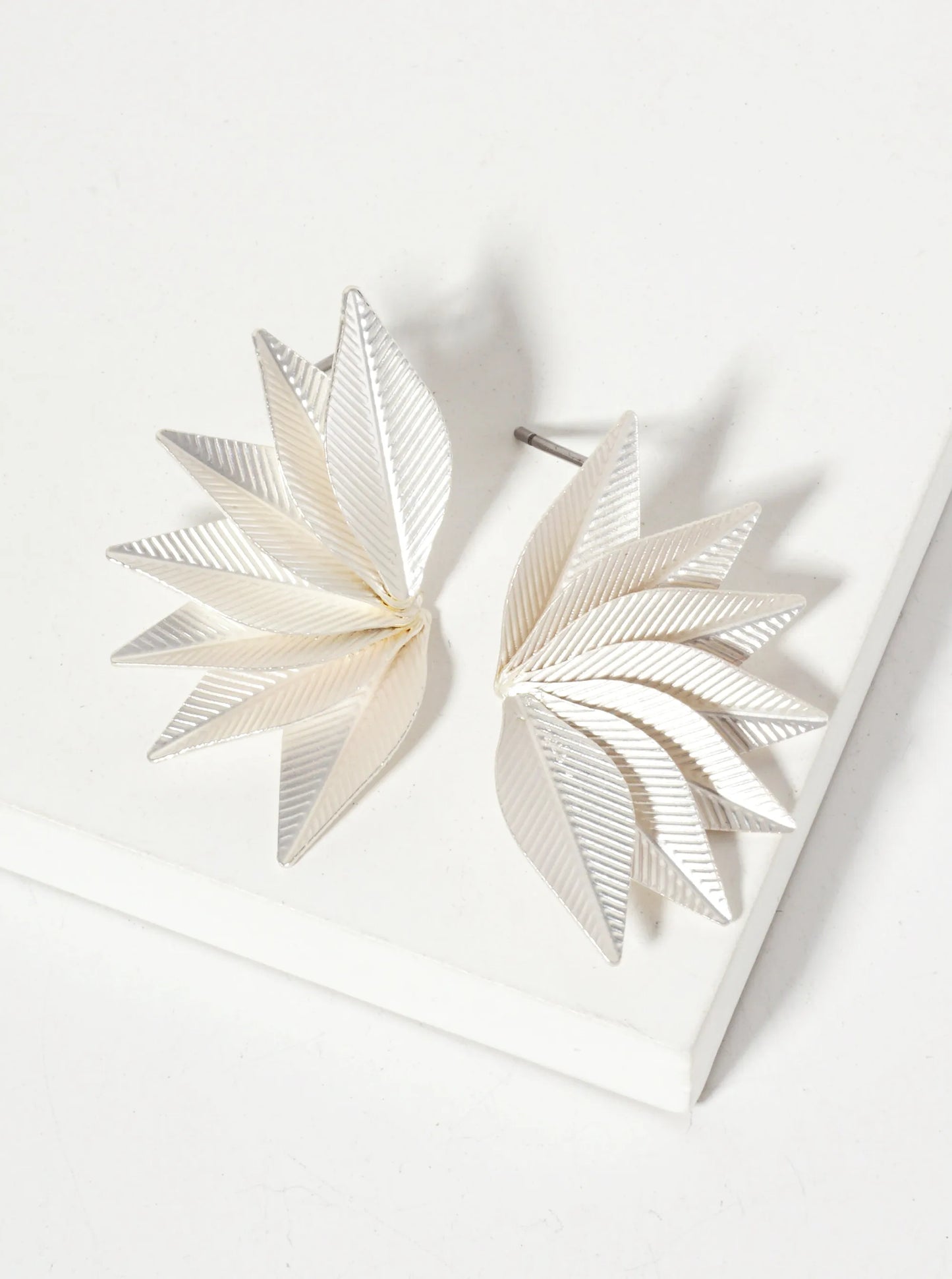 Nature-Theme Textured Metal Symmetrical Wing Post Earrings
