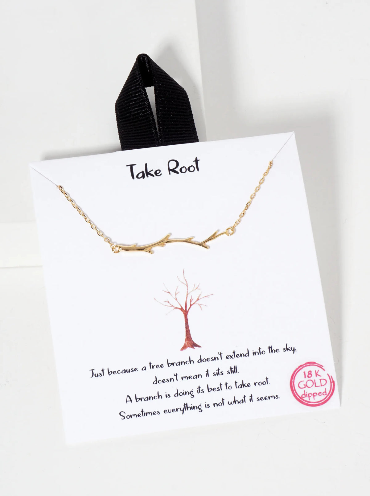 Nature-Theme Tree Branch Pendant 18K-Gold-Dipped Necklace