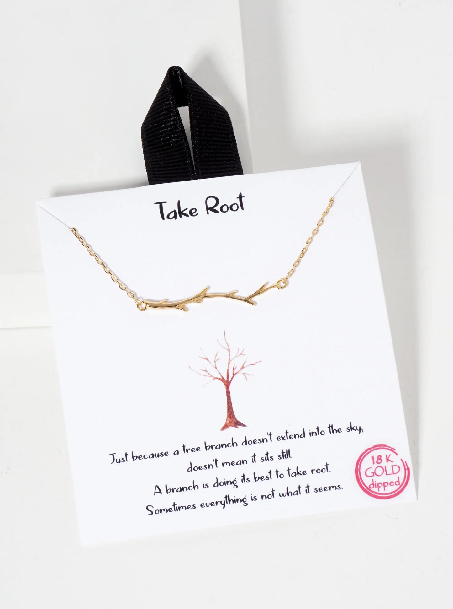 Nature-Theme Tree Branch Pendant 18K-Gold-Dipped Necklace