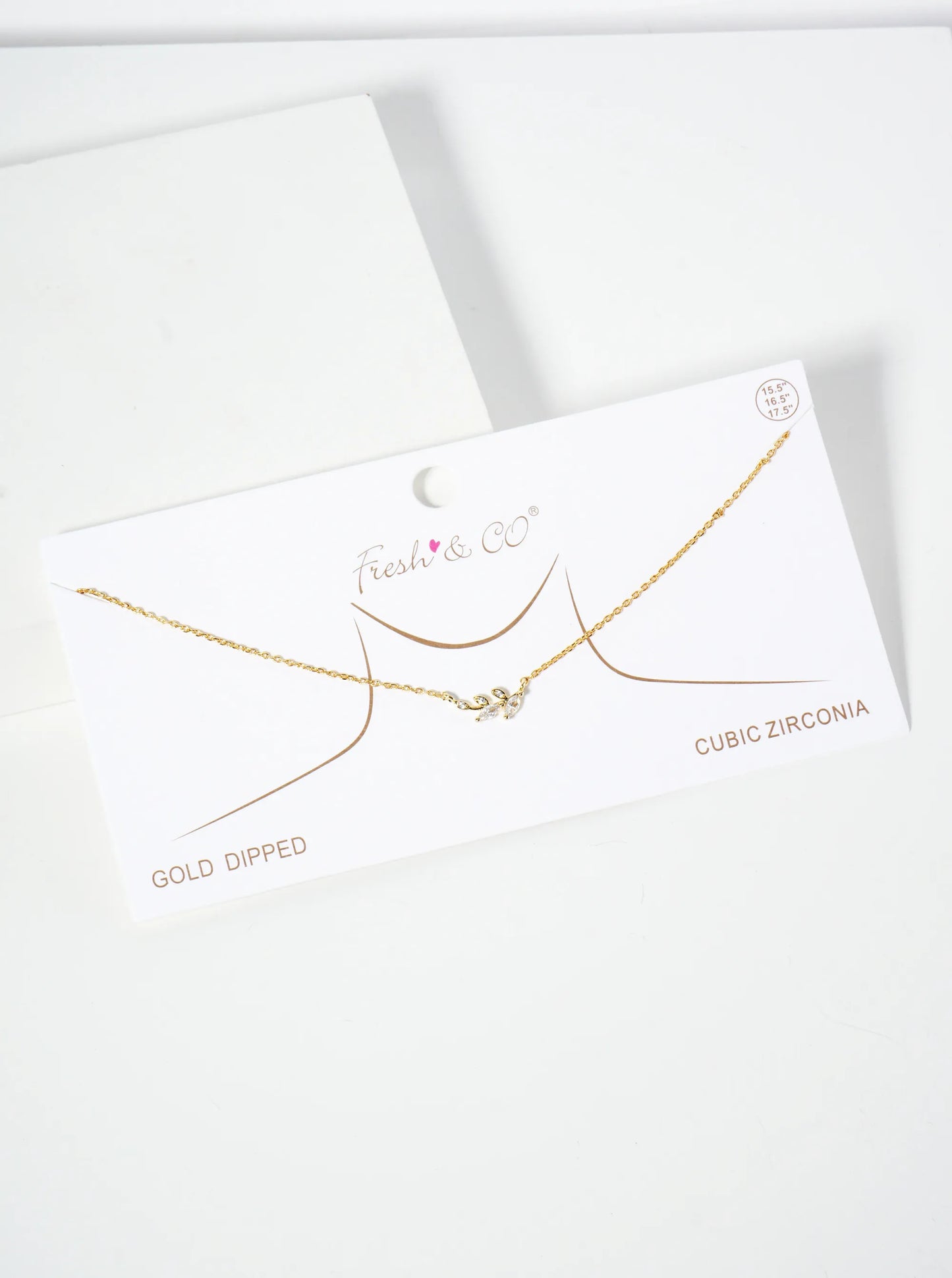 Nature-theme 18K-Gold-Dipped Cubic-Zirconia Leaf Pendant Necklace