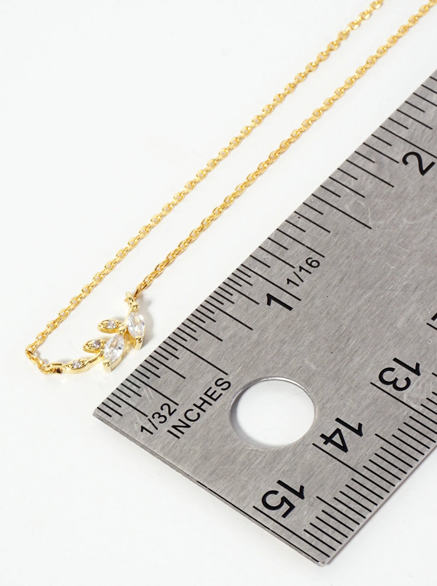 Nature-theme 18K-Gold-Dipped Cubic-Zirconia Leaf Pendant Necklace