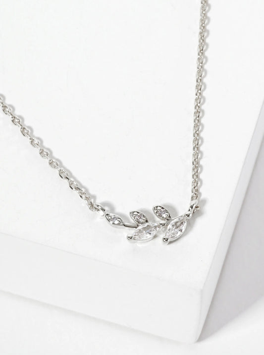 Nature-theme 18K-Gold-Dipped Cubic-Zirconia Leaf Pendant Necklace