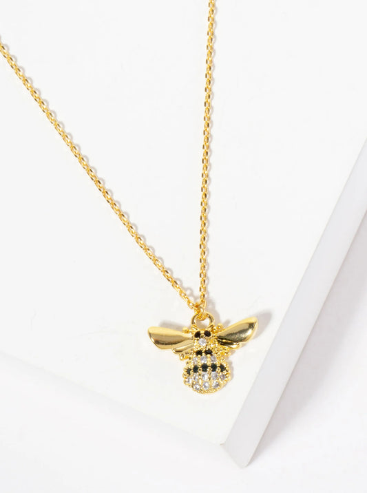 Nature-theme 18K-Gold-Dipped Pave Set CZ Bumblebee Pendant Necklace