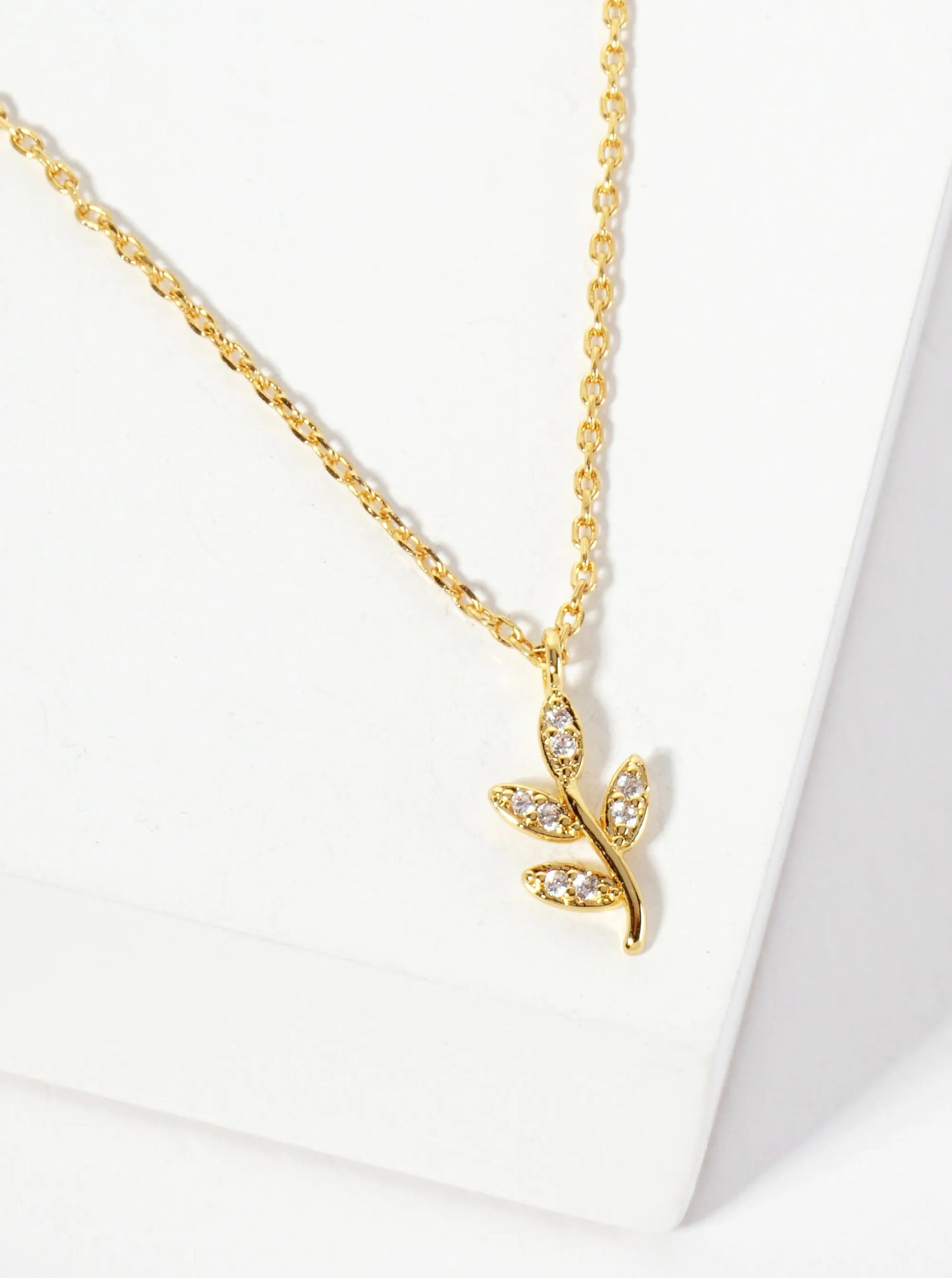 Nature-theme 18K-Gold-Dipped Pave Set Cubic Zirconia Leaf Pendant Necklace