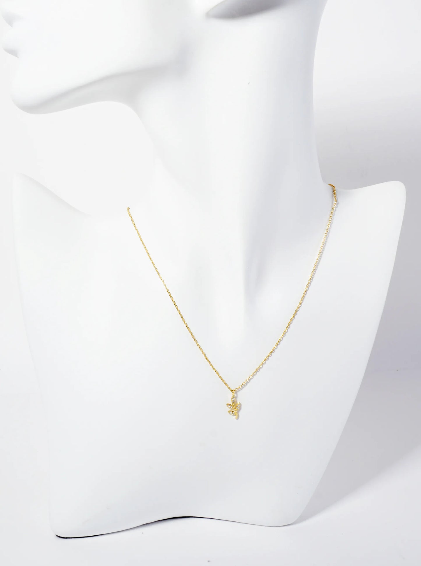 Nature-theme 18K-Gold-Dipped Pave Set Cubic Zirconia Leaf Pendant Necklace