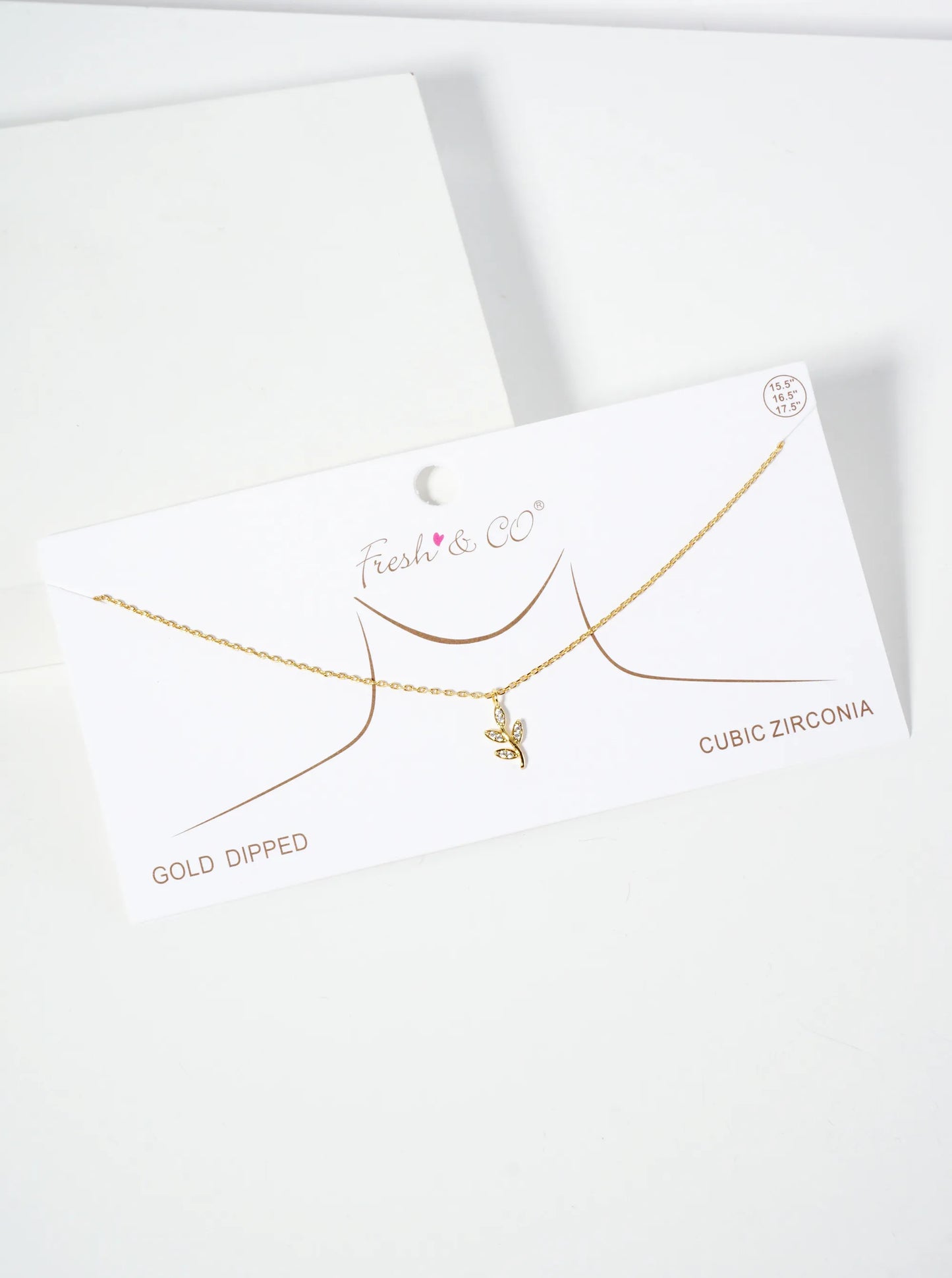 Nature-theme 18K-Gold-Dipped Pave Set Cubic Zirconia Leaf Pendant Necklace