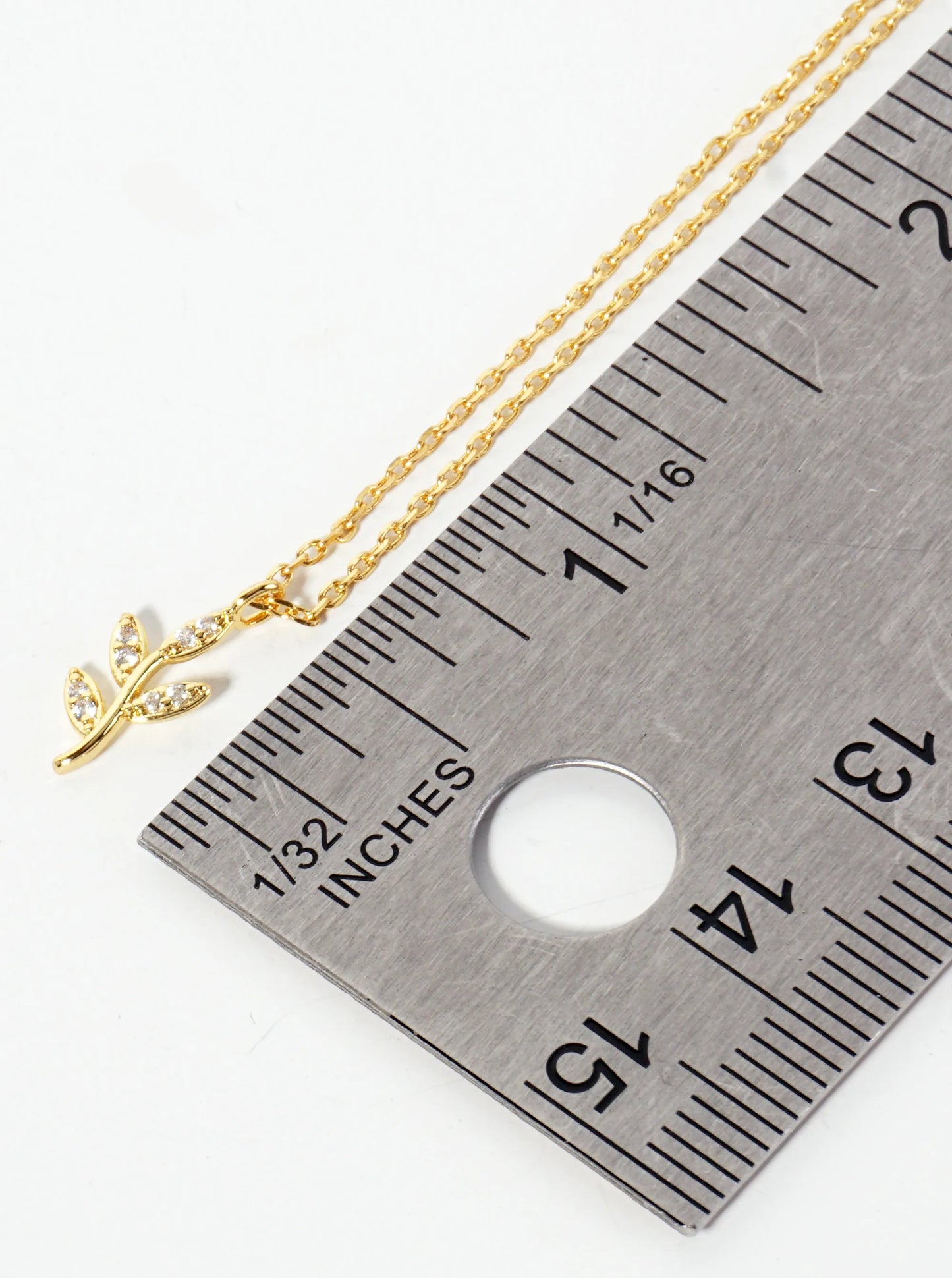 Nature-theme 18K-Gold-Dipped Pave Set Cubic Zirconia Leaf Pendant Necklace