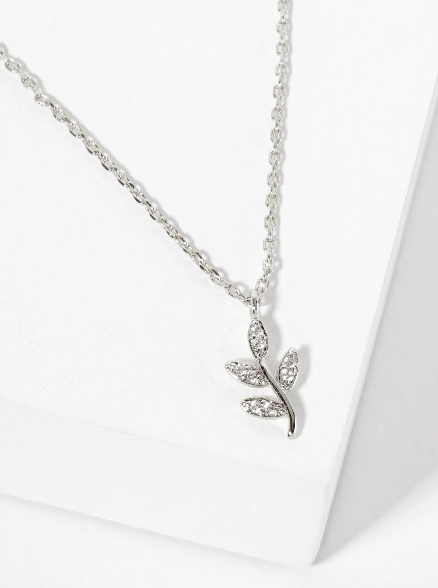 Nature-theme 18K-Gold-Dipped Pave Set Cubic Zirconia Leaf Pendant Necklace