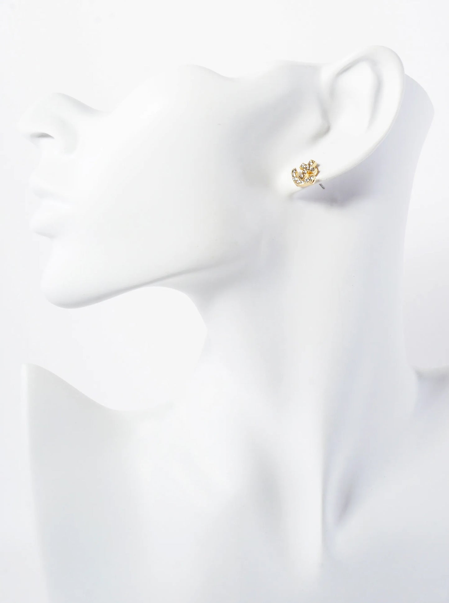 Nautical-Theme Crystal-Pave 10mm Anchor Stud Earrings