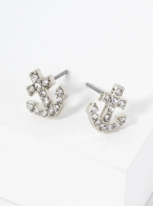 Nautical-Theme Crystal-Pave 10mm Anchor Stud Earrings