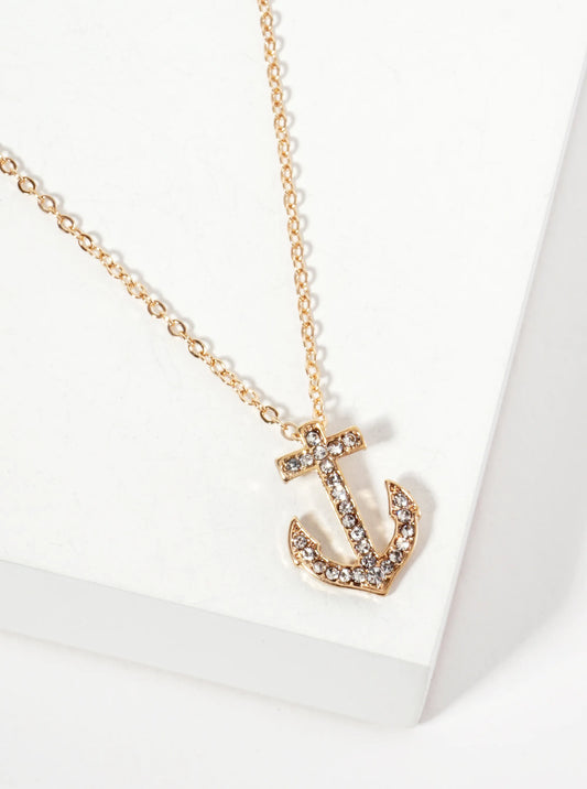 Nautical-Theme Crystal-Pave 17mm Anchor Pendant Necklace