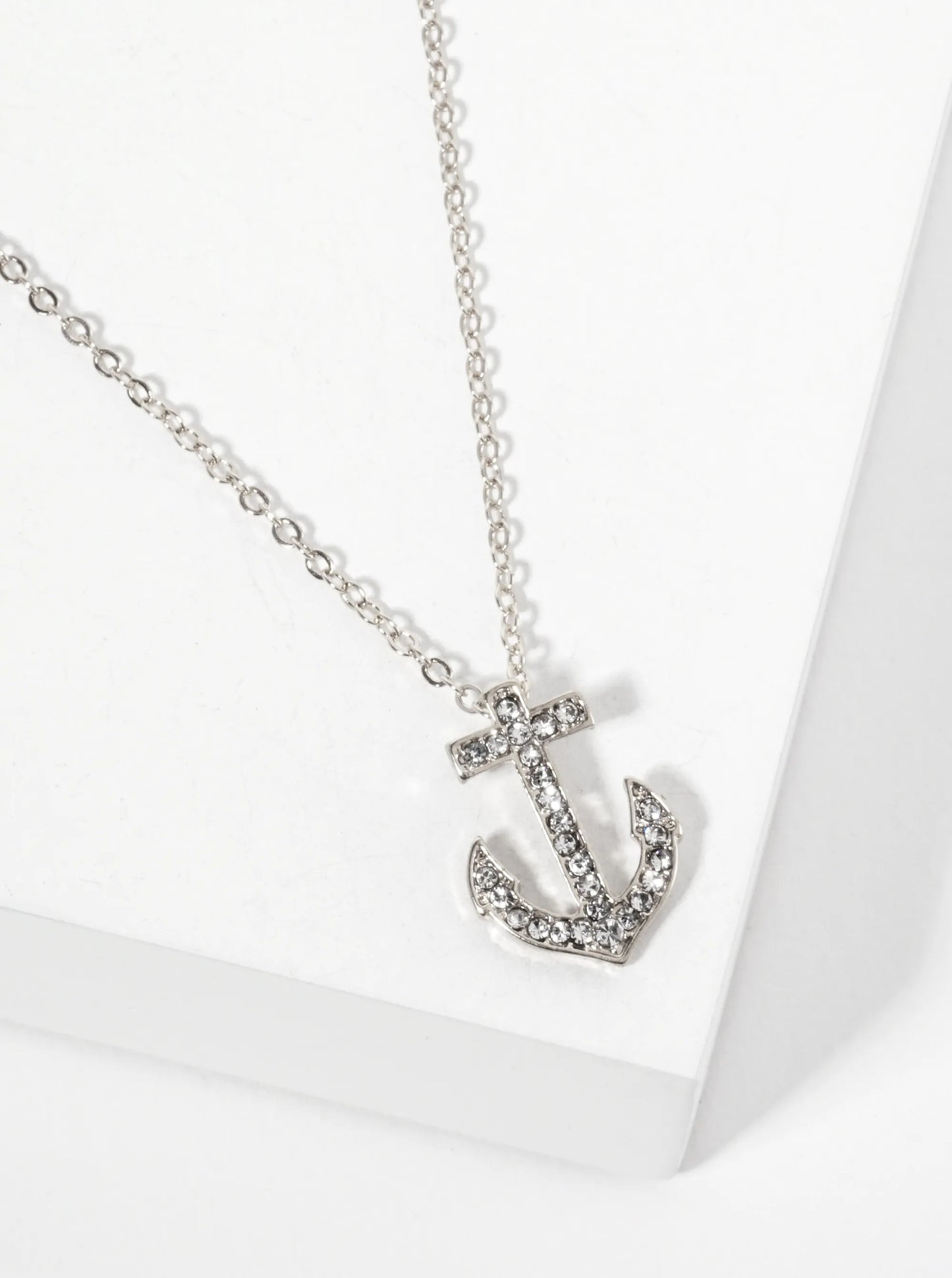 Nautical-Theme Crystal-Pave 17mm Anchor Pendant Necklace