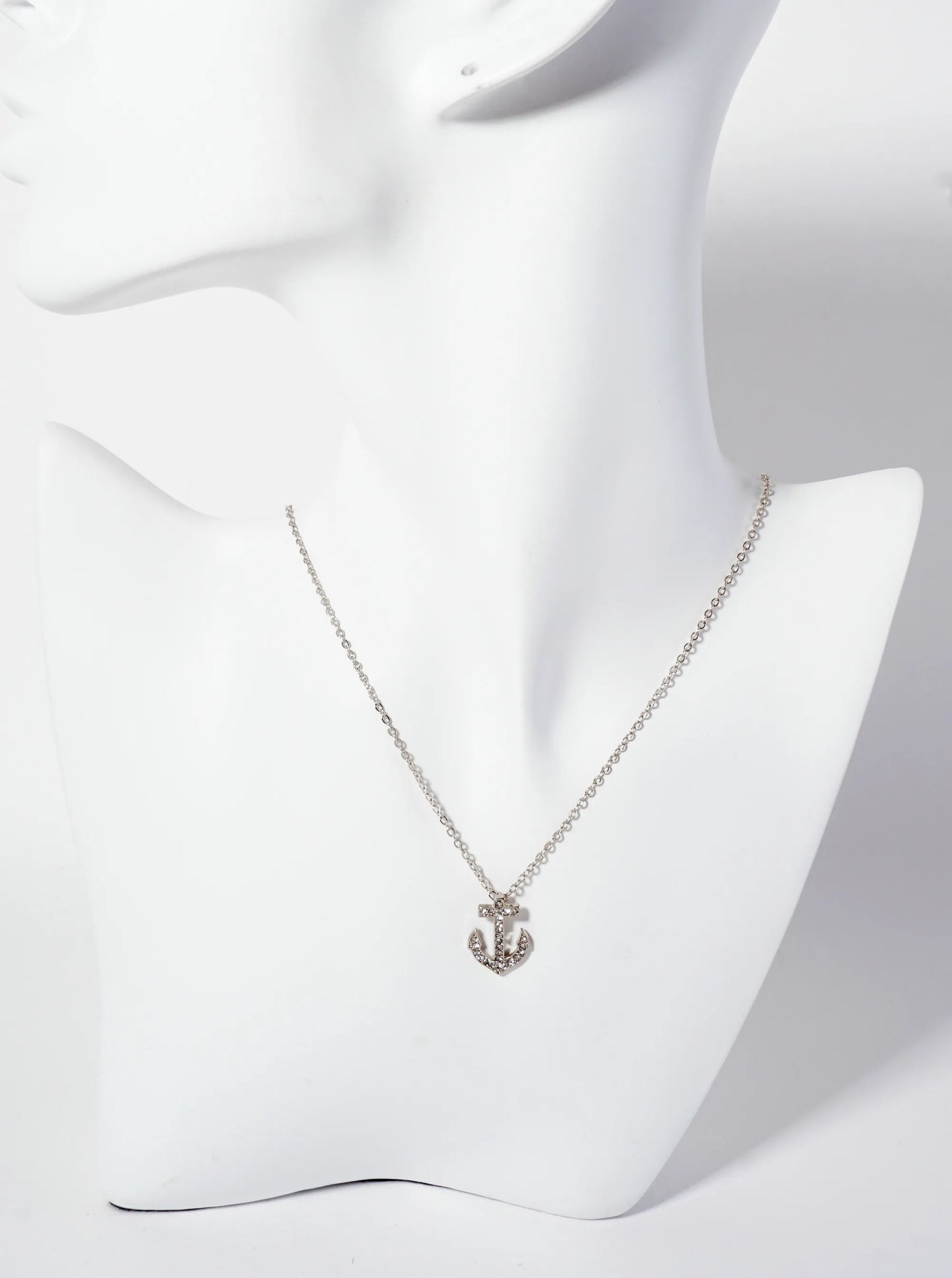 Nautical-Theme Crystal-Pave 17mm Anchor Pendant Necklace
