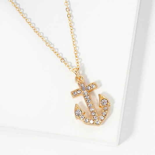 Nautical-Theme Crystal-Pave Anchor Pendant Necklace