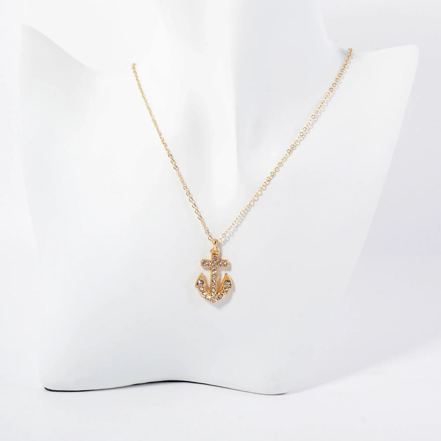 Nautical-Theme Crystal-Pave Anchor Pendant Necklace