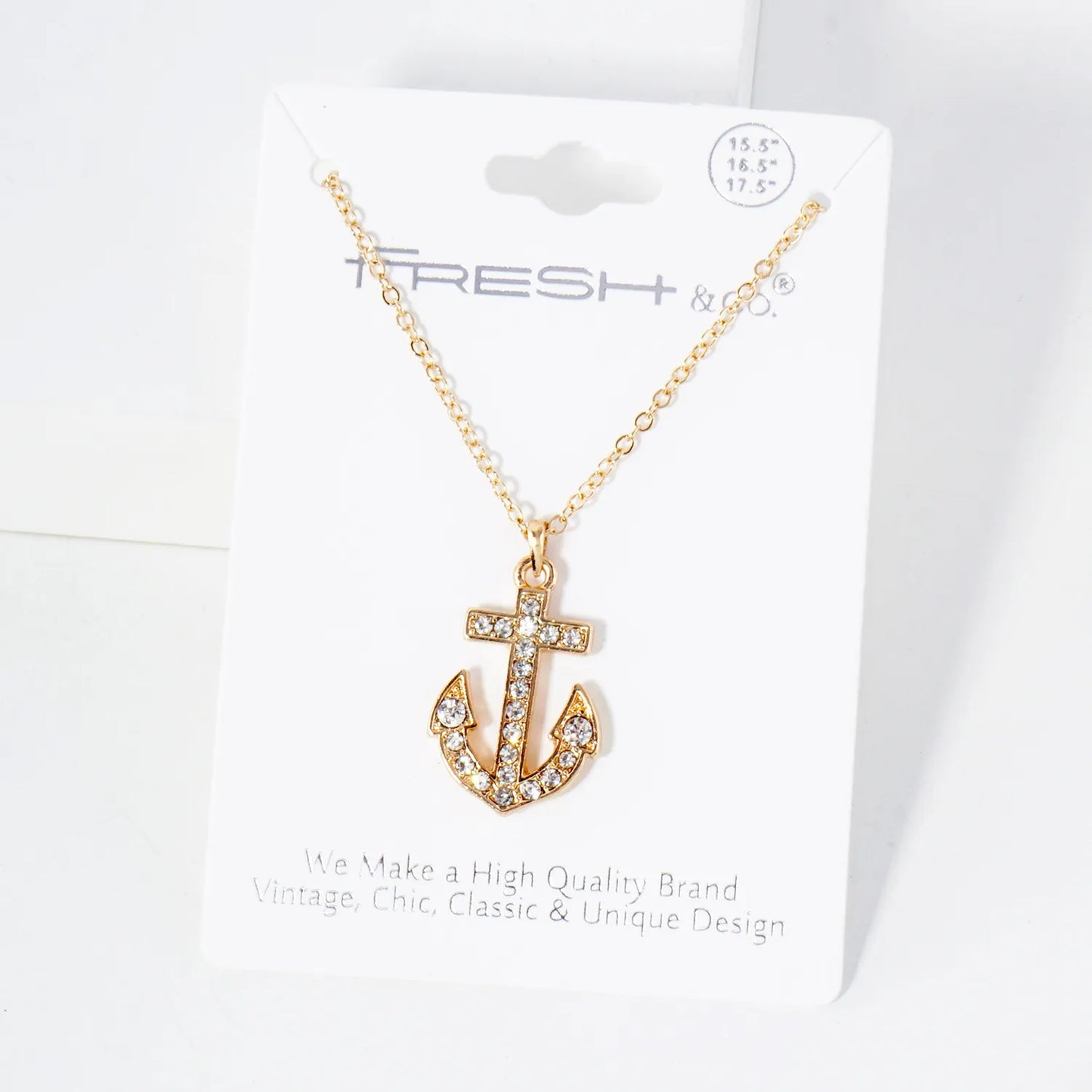 Nautical-Theme Crystal-Pave Anchor Pendant Necklace