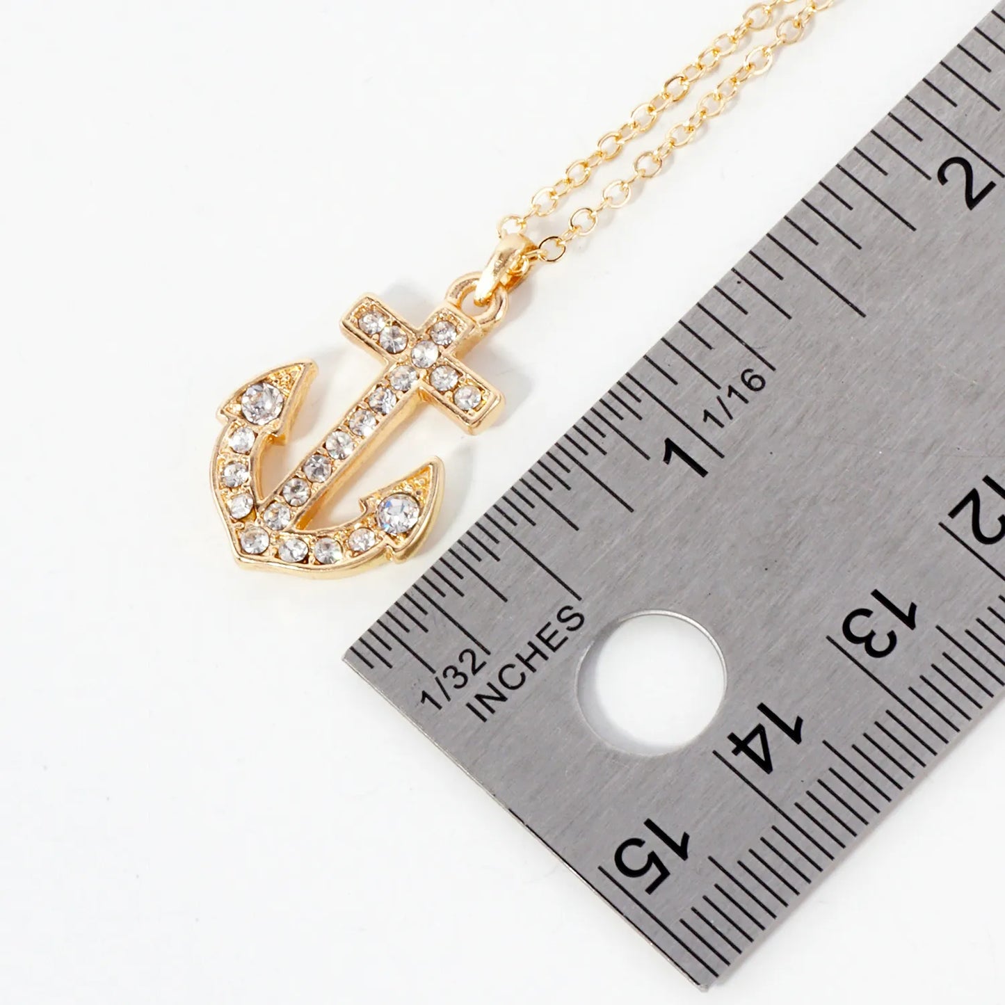 Nautical-Theme Crystal-Pave Anchor Pendant Necklace