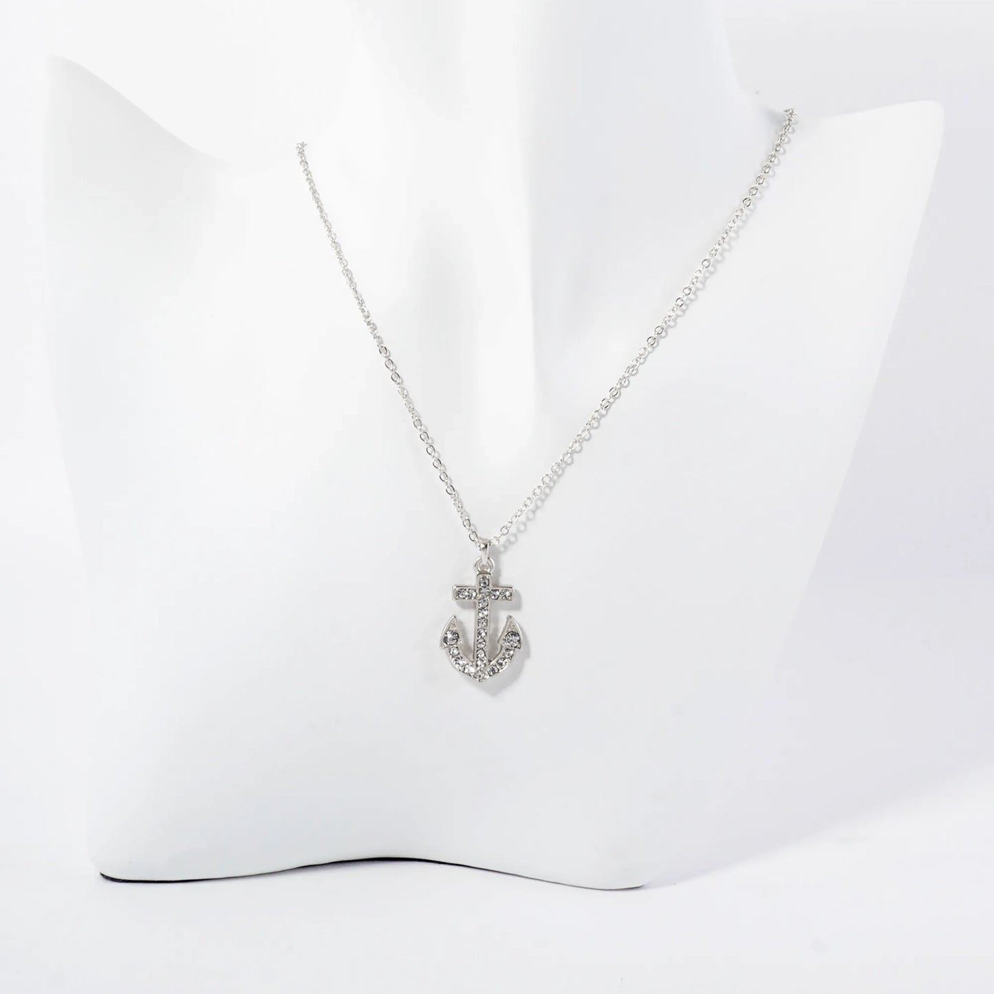Nautical-Theme Crystal-Pave Anchor Pendant Necklace