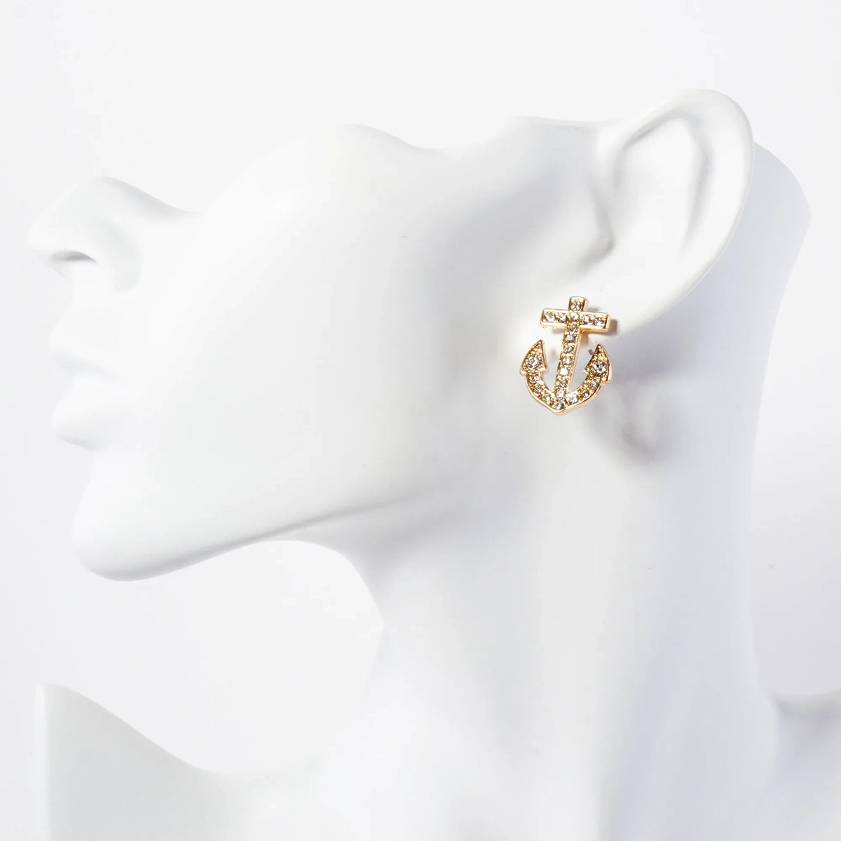 Nautical-Theme Crystal-Pave Anchor Stud Earrings