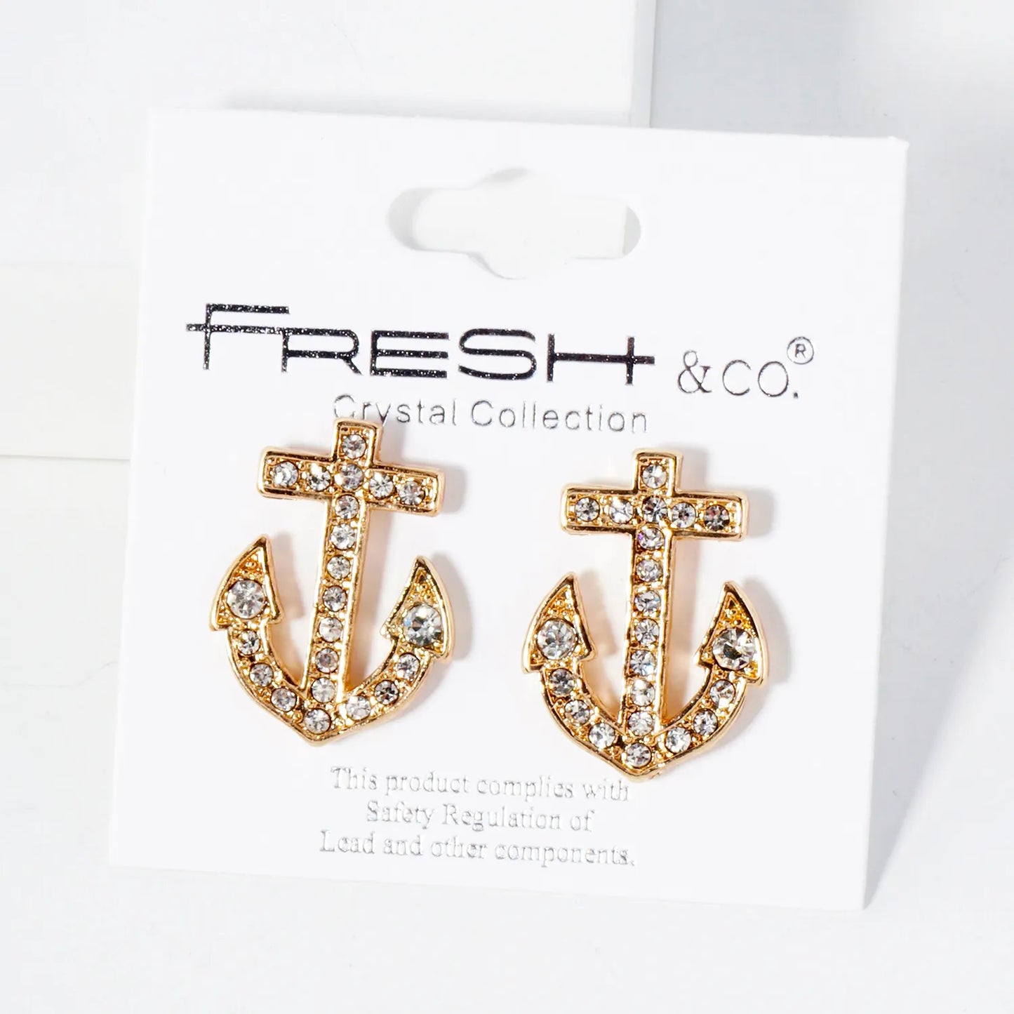 Nautical-Theme Crystal-Pave Anchor Stud Earrings