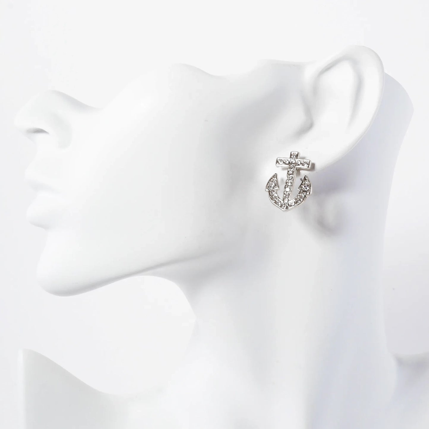 Nautical-Theme Crystal-Pave Anchor Stud Earrings