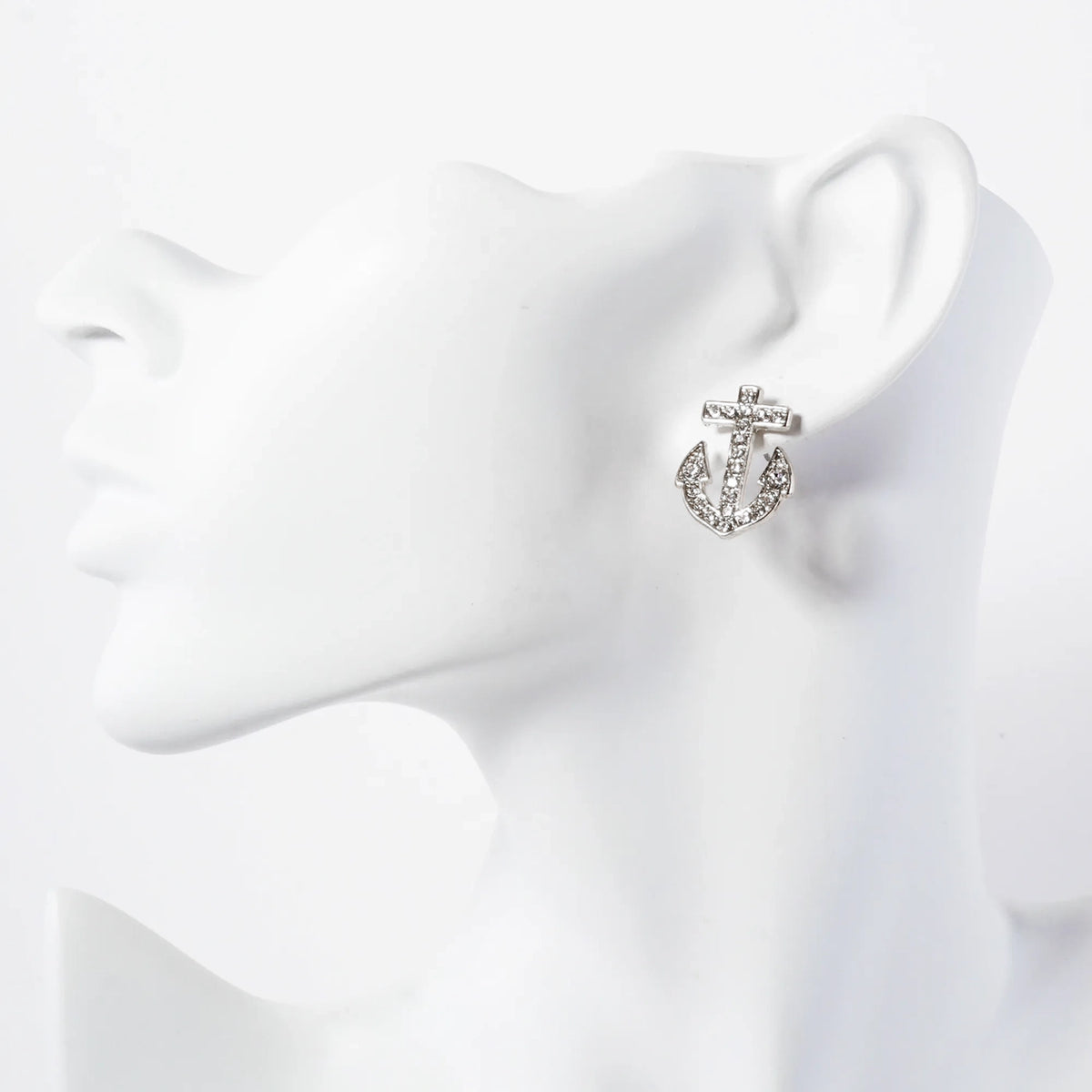 Nautical-Theme Crystal-Pave Anchor Stud Earrings