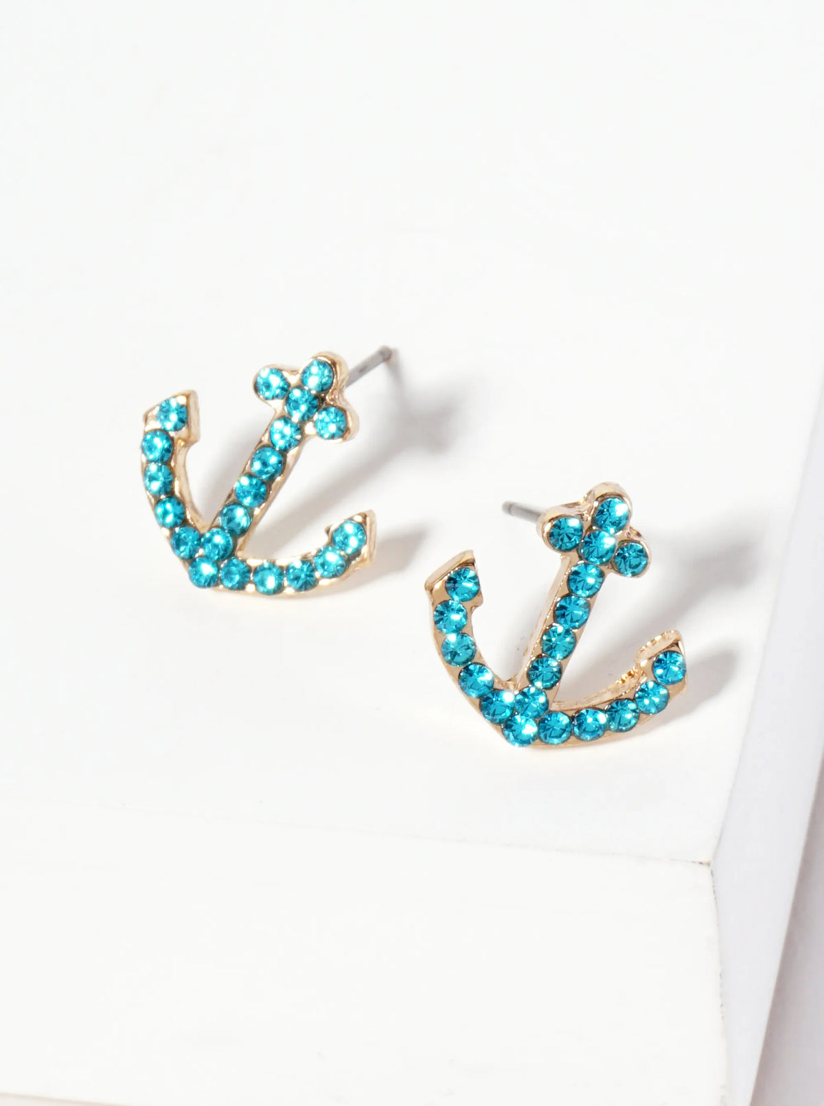 Nautical-Theme Crystal-Pave Anchor Stud Earrings